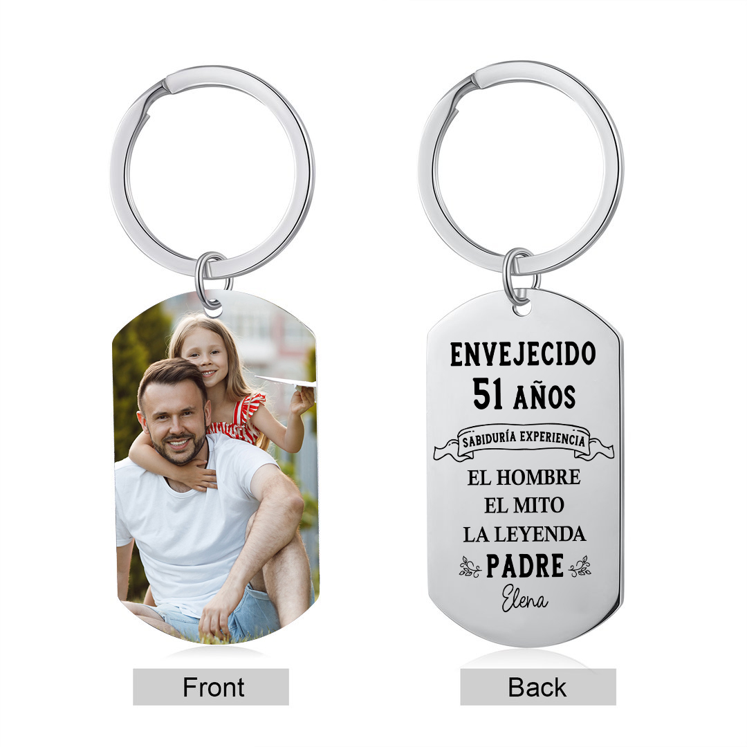 Al cumpleaño de papá-Llavero Personalizado EL HOMBRE EL MITO LA LEYENDA Nombre, Número y Foto-Jessemade ES