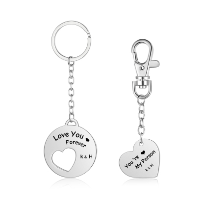 Llavero para pareja placa y corazón personalizado con 2 letras y 2 textos-Jessemade ES