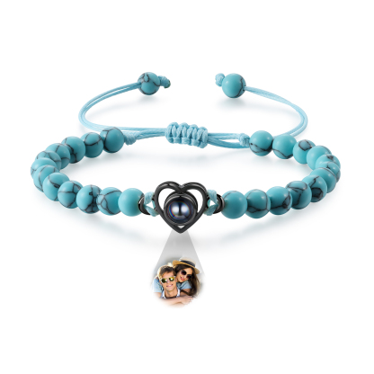 Pulsera de turquesa verde sintética con proyección de foto en color con dije de corazón pulsera ajustable-Jessemade ES
