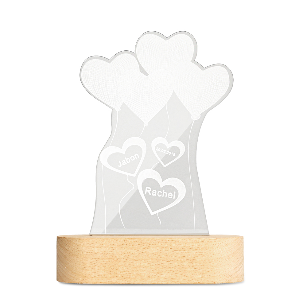 Lámpara de globo de corazón 3D Ilusión Luz de Noche LED 3 nombres personalizados