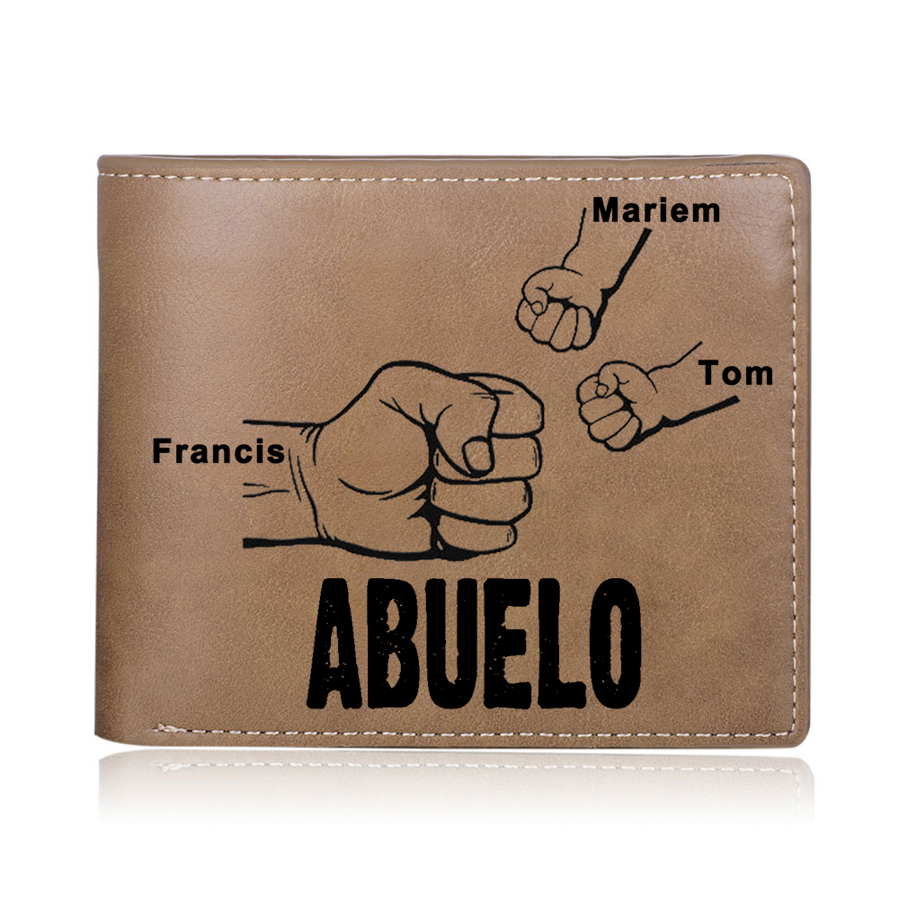 Cartera, billetera clásica puño con puño 3 nombres personalizados y una foto para abuelo-Jessemade ES