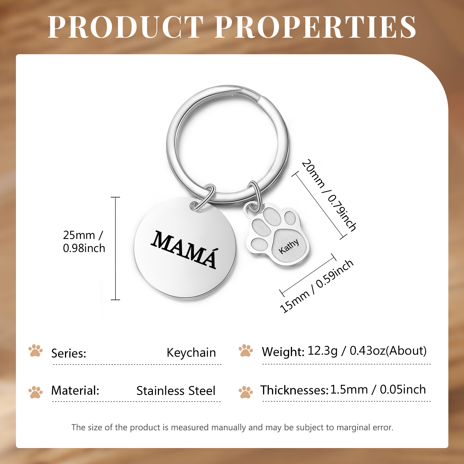 A mi familia - Llavero con 1 nombre personalizado en pata con texto-Jessemade ES