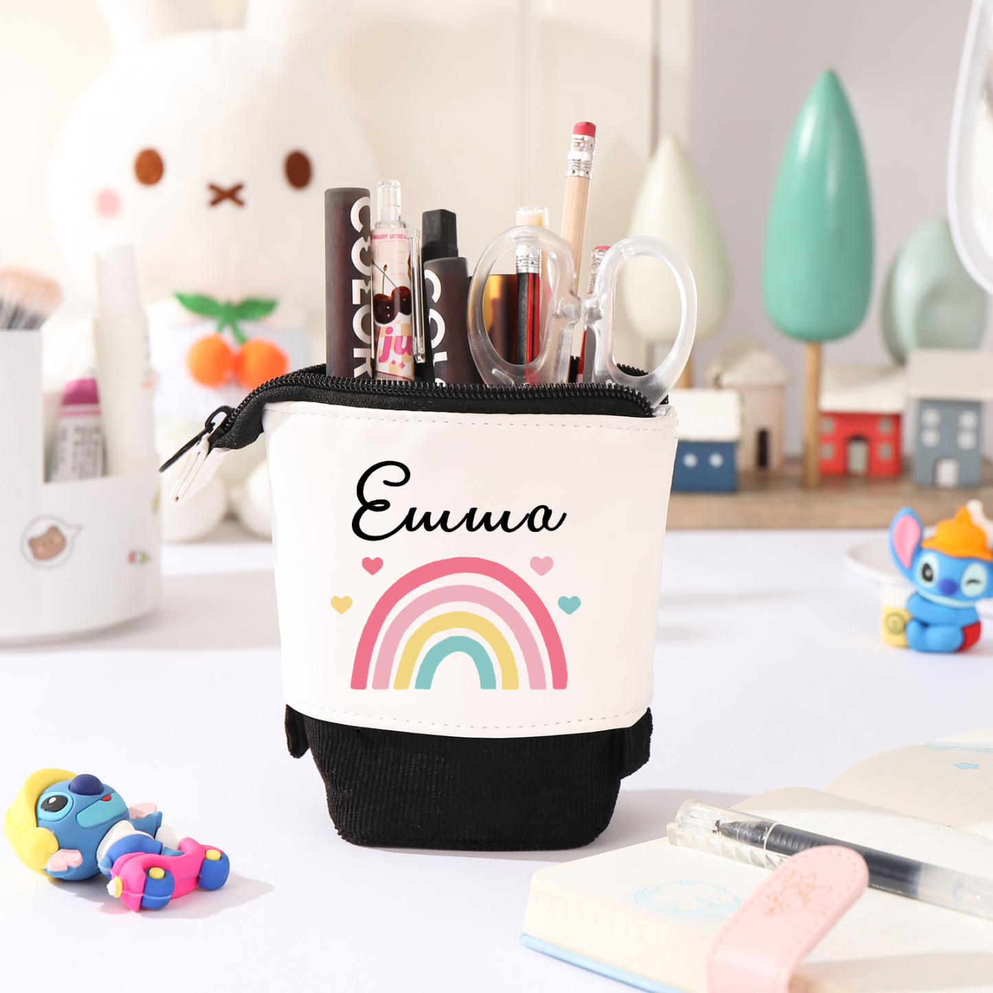 Estuche personalizado con nombre con diseños coloridos de iris para niños