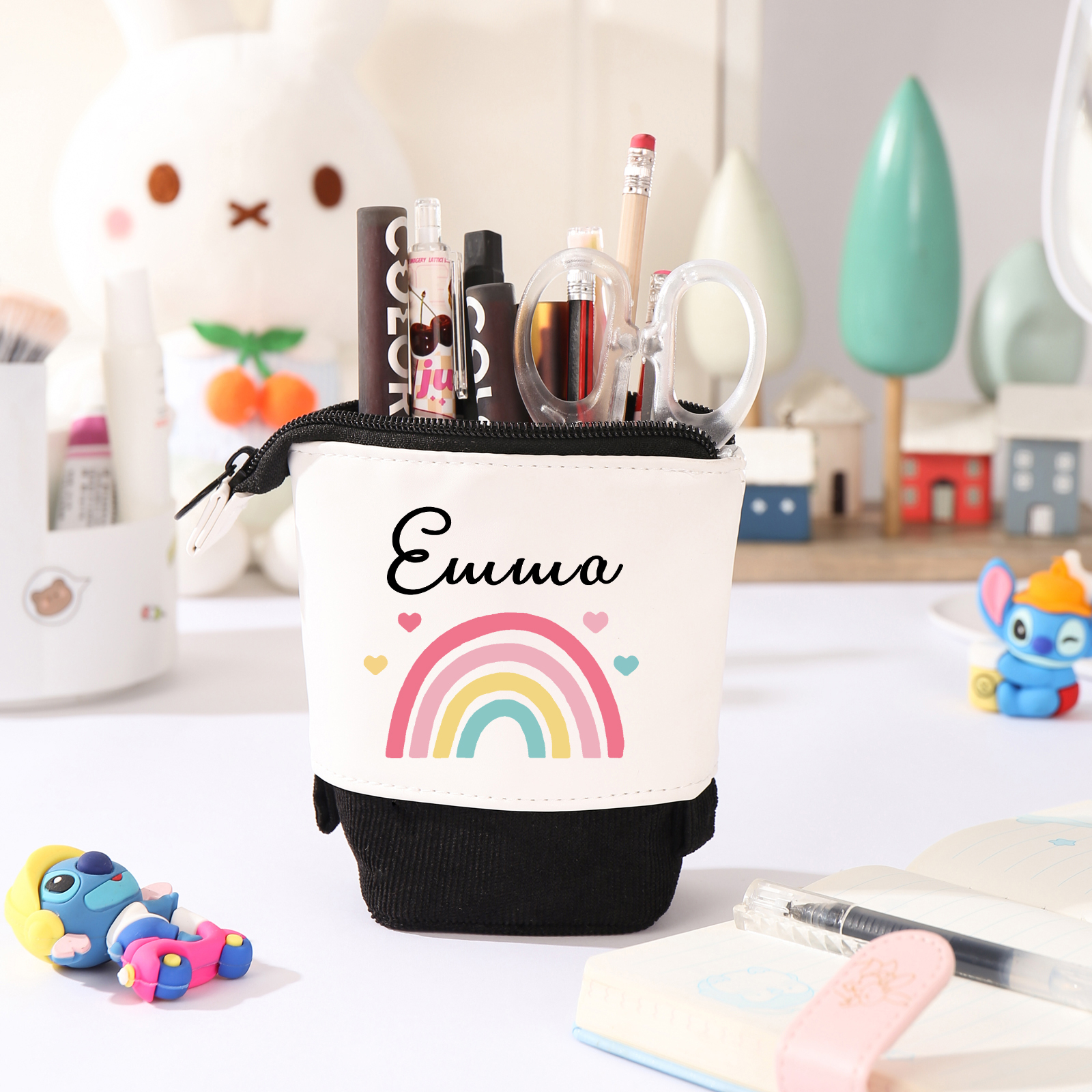 Estuche personalizado con nombre con diseños coloridos de iris para niños