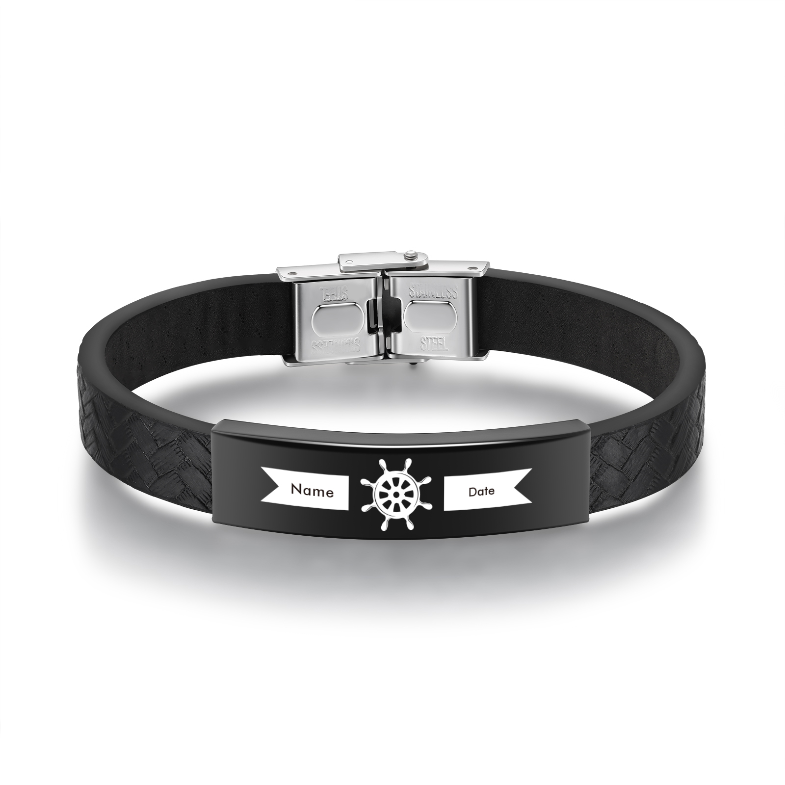 Pulsera de Cuero con Placa de Nombre y Fecha Personalizados -Jessemade ES