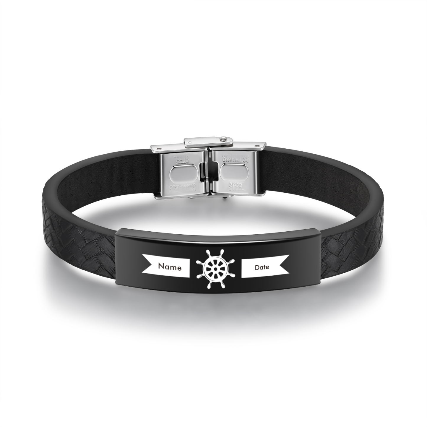 Pulsera de Cuero con Placa de Nombre y Fecha Personalizados -Jessemade ES