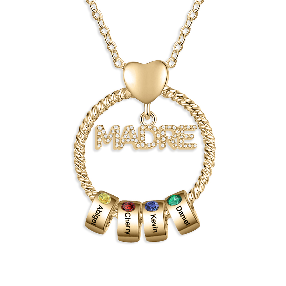 Collar con colgante de "MADRE" con 4 nombres y 4 piedras de nacimiento personalizados | Jessemade-Jessemade ES