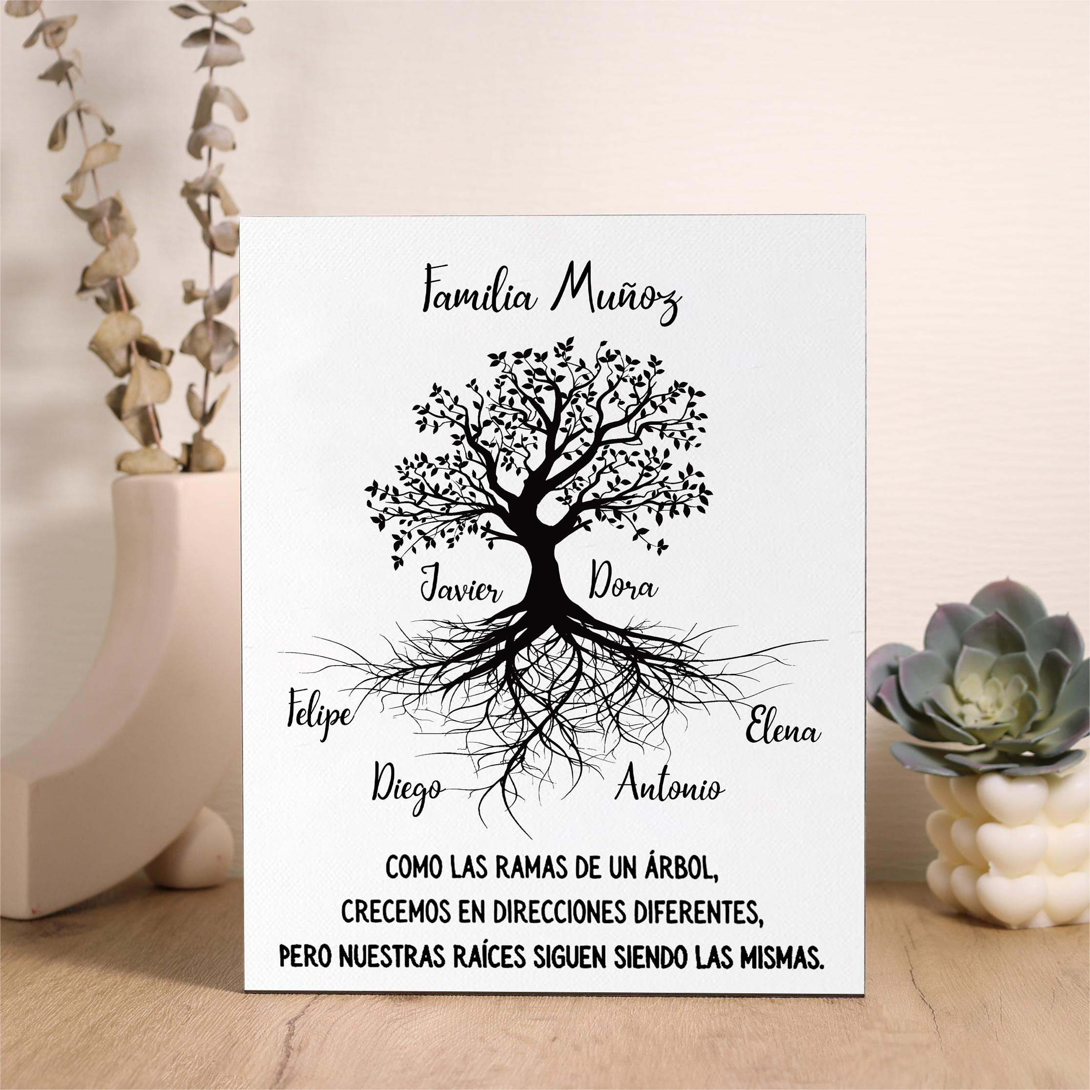 A mi familia-Lámina marco de madera Árbol de la Vida 1 texto y 6 nombres personalizados-Jessemade ES