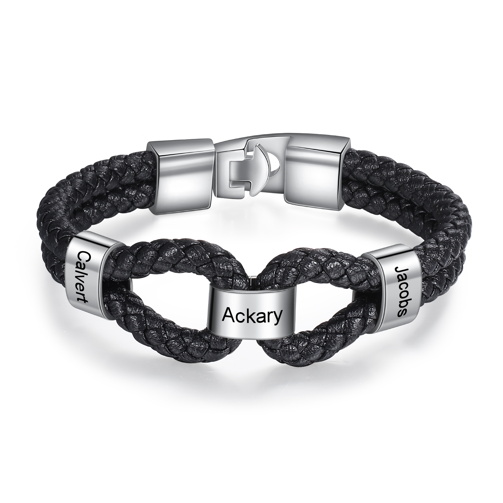 A mi papá-Pulsera 1-7 Nombres Personalizados de Cuero Trenzado con Aros-Jessemade ES