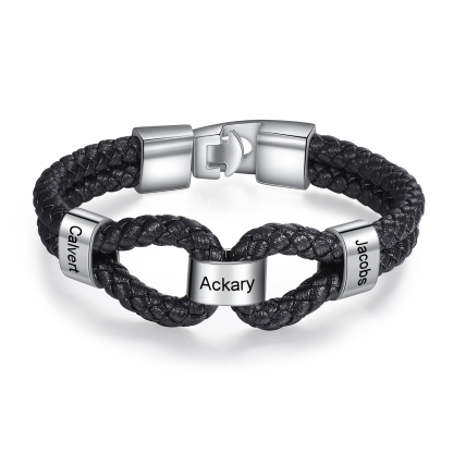 Pulsera 1-7 Nombres Personalizados de Cuero Trenzado con Aros-Jessemade ES