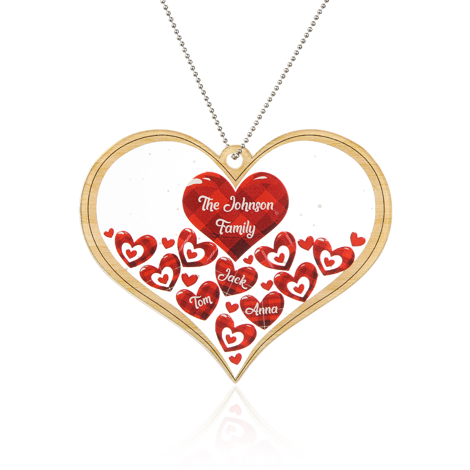 Navidad-Ornamento navideño de acrílico corazones con 3 nombres y 1 texto personalizados