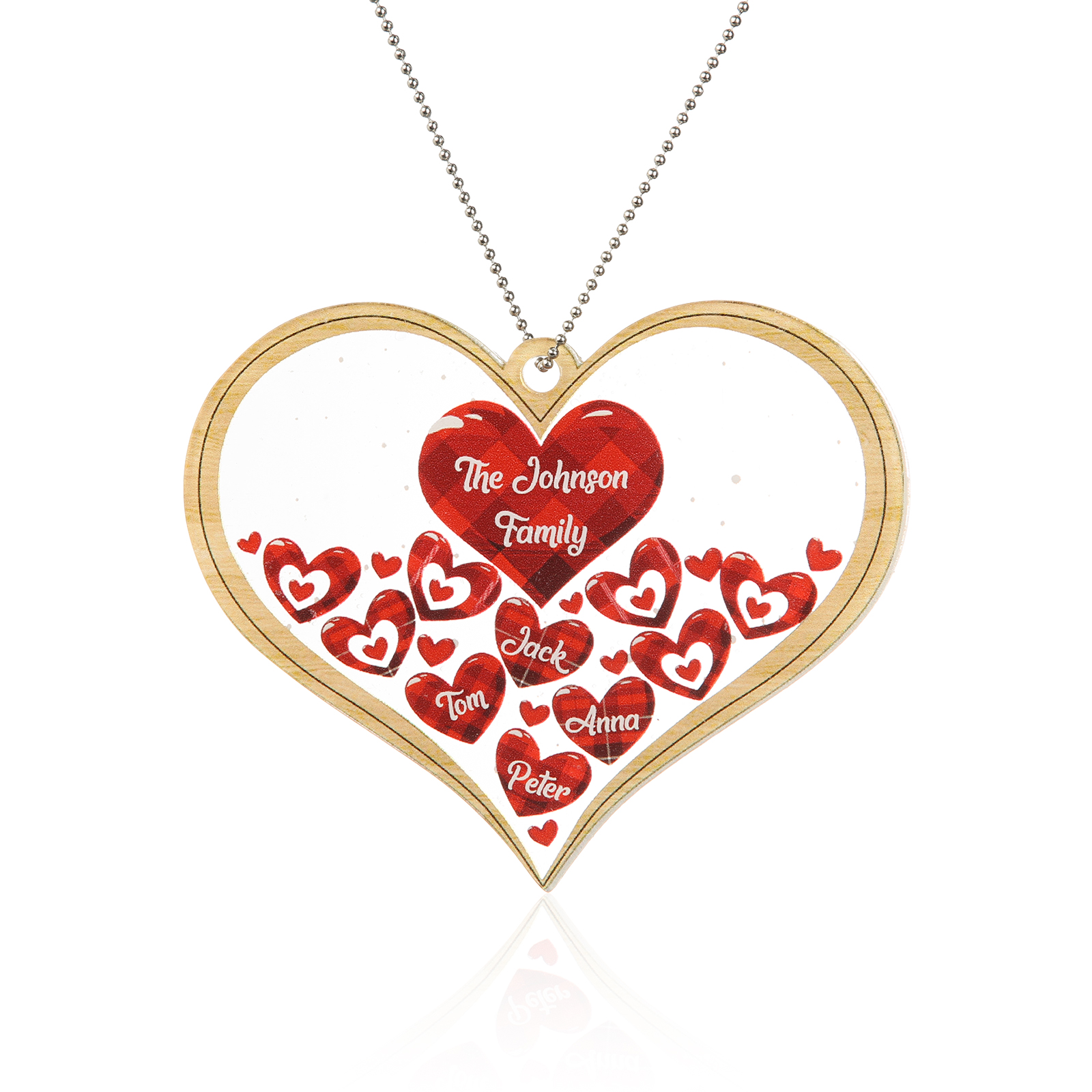 Navidad-Ornamento navideño de acrílico corazones con 4 nombres y 1 texto personalizados