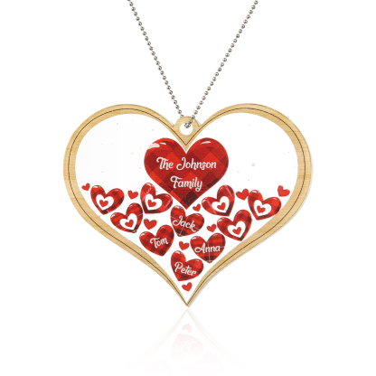 Navidad-Ornamento navideño de acrílico corazones con 4 nombres y 1 texto personalizados