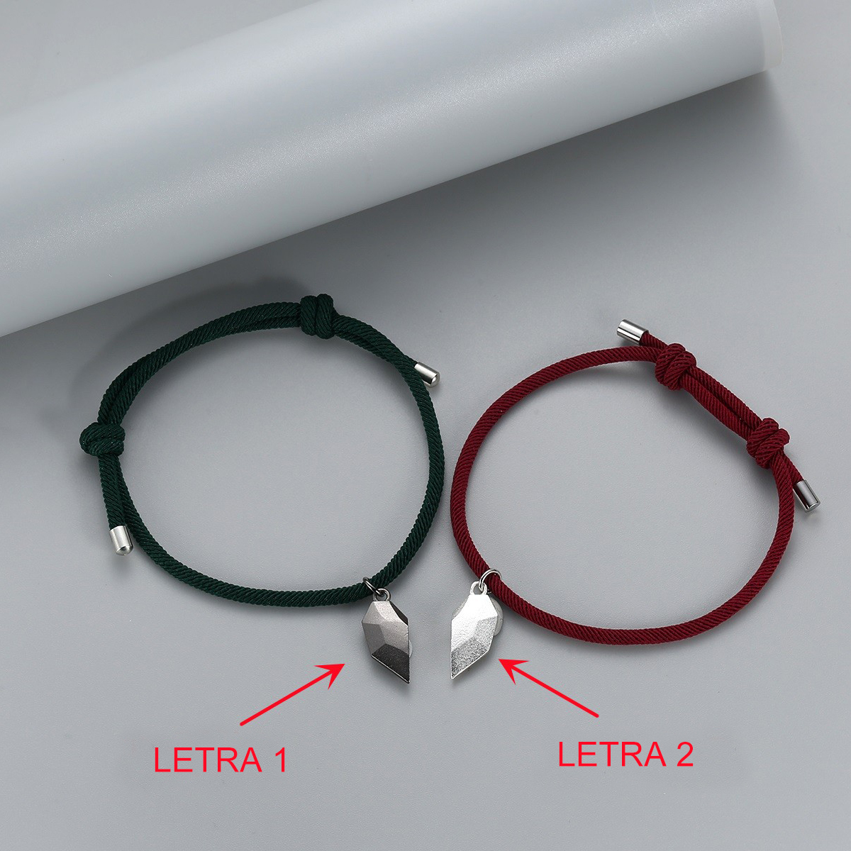 Caja Navidad-Pulseras de cuerda personalizadas para pareja con dije de corazón magnético grabado de dos letras-Jessemade ES