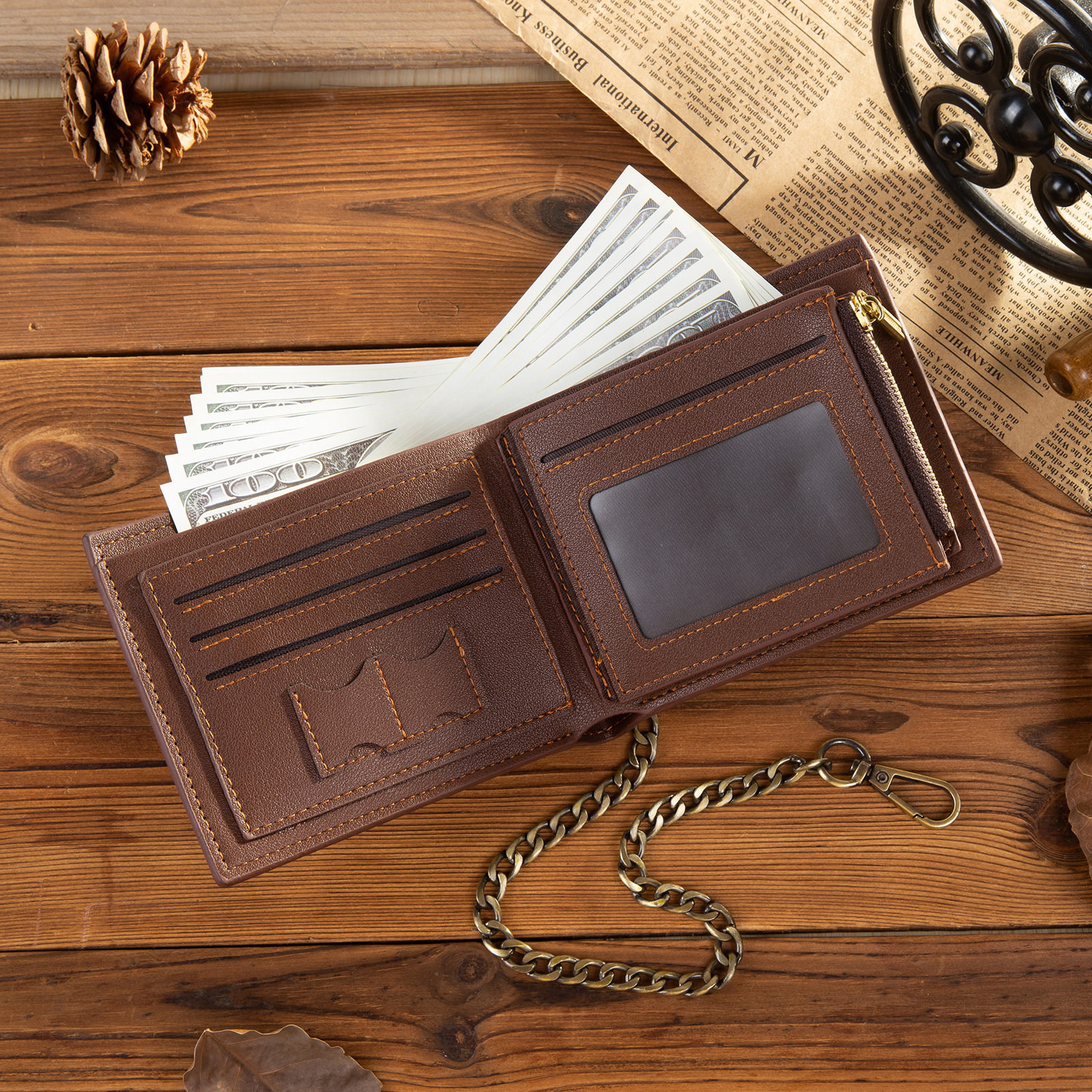 Cartera, billetera personalizada con 1 foto monedero para hombre-Jessemade ES