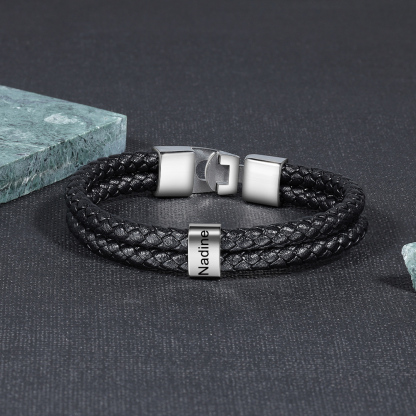 Pulsera 1-8 Nombres Personalizados de Cuero Trenzado con Aros-Jessemade ES