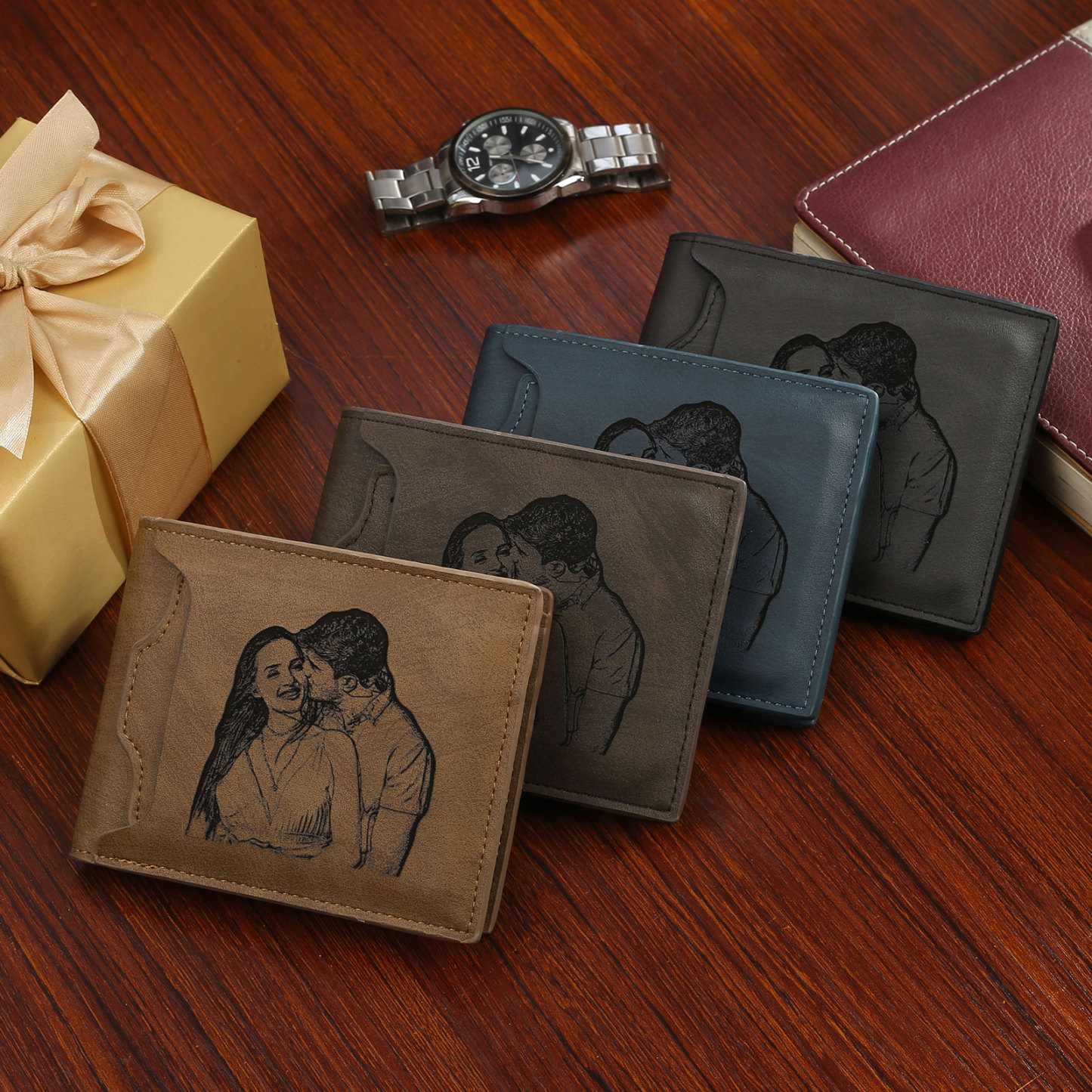 Cartera, billetera personalizada con 1 foto, 1 nombre y 1 letra monedero para hombre-Jessemade ES