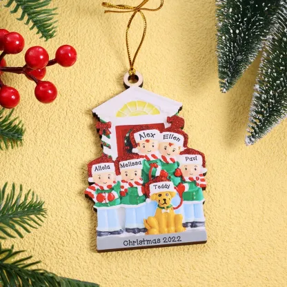 Navidad-Muñecos con perro ornamentos navideños 6 nombres con texto personalizados Adorno de Madera