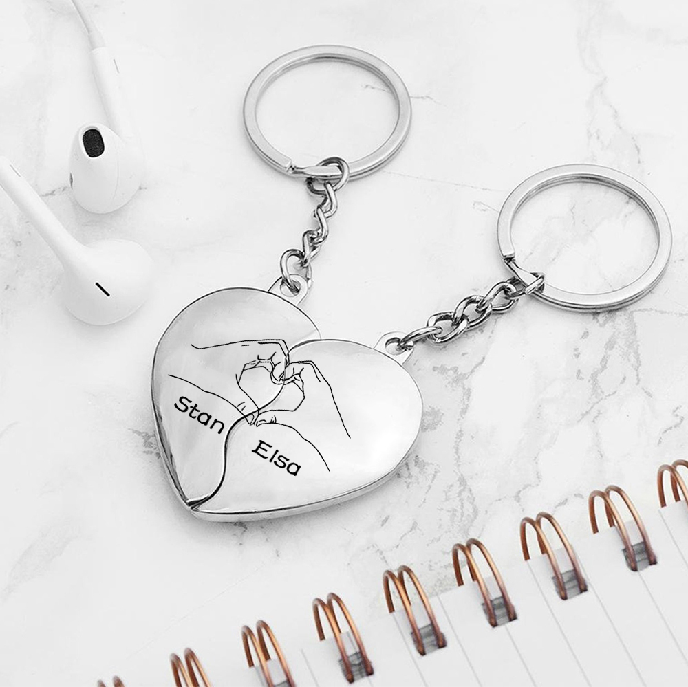Llavero de corazón para pareja "Juntos un corazón completo" 2 nombres personalizados-Jessemade ES