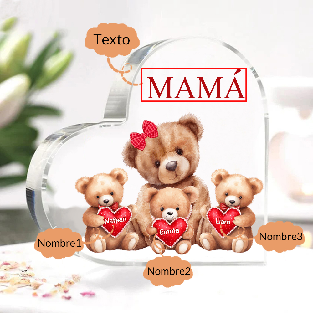 A mi mamá/abuela-Placa de acrílico "Nosotros" en forma de corazón 3 nombres y 1 texto personalizados-Jessemade ES