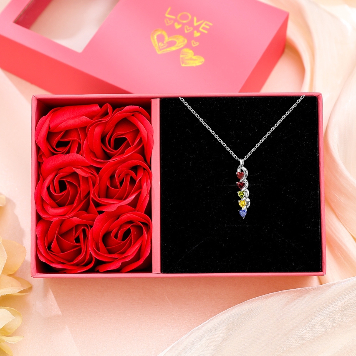 Collar de corazón 1-6 nombres y piedras personalizados-Jessemade ES