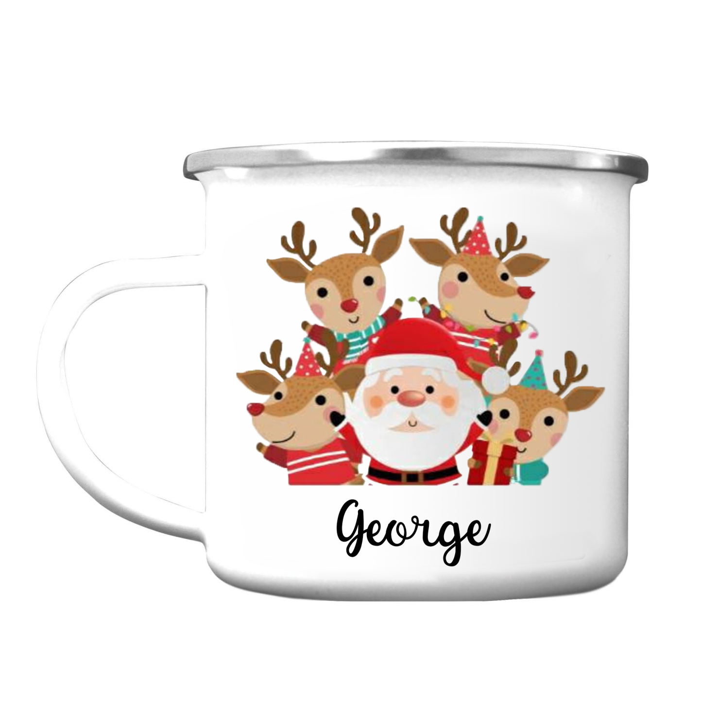 Navidad-Taza Papá Noel y renos para niños con 1 nombre personalizado-Jessemade ES