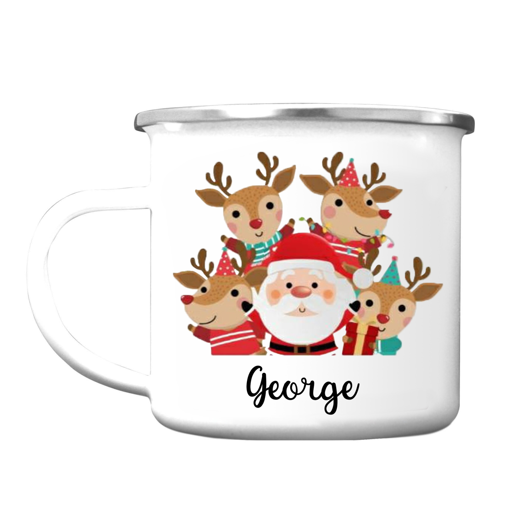 Navidad-Taza Papá Noel y renos para niños con 1 nombre personalizado-Jessemade ES