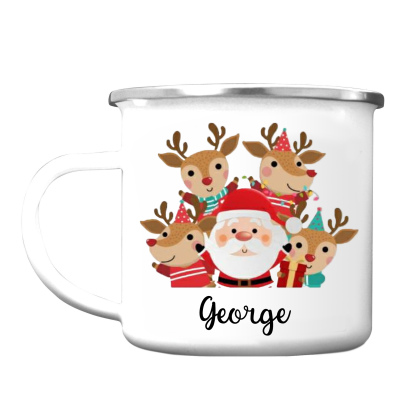 Navidad-Taza Papá Noel y renos para niños con 1 nombre personalizado-Jessemade ES