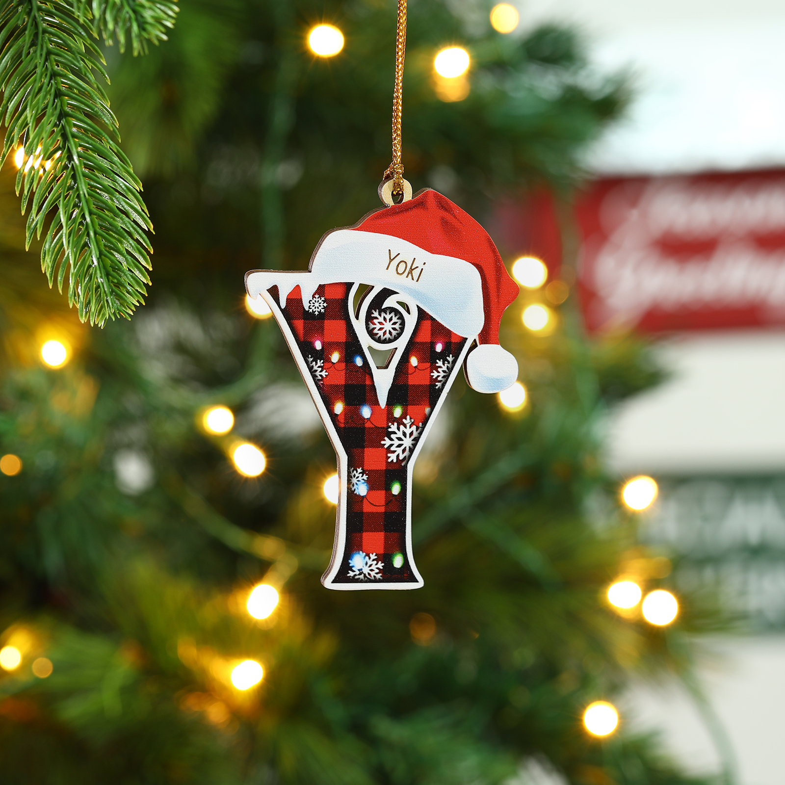 Navidad-Ornamentos Navideños de Madera Letra 1 Nombre Personalizado