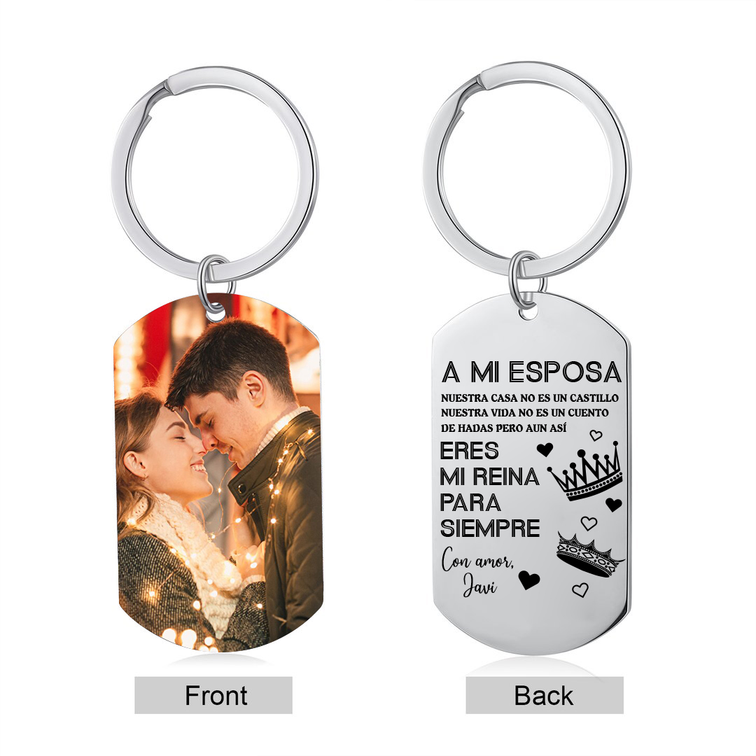 Llavero a mi esposa para pareja "Eres mi reina" 1 nombre y 1 foto personalizados-Jessemade ES