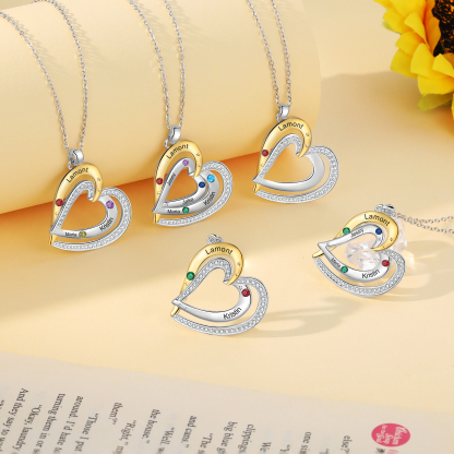 Collar de corazón con 2 nombres y piedras de nacimiento personalizados-Jessemade ES