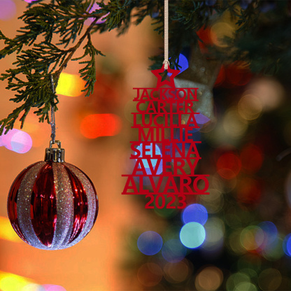 Navidad-Ornamento navideño de madera árbol de nombres con 7 nombres y año personalizados