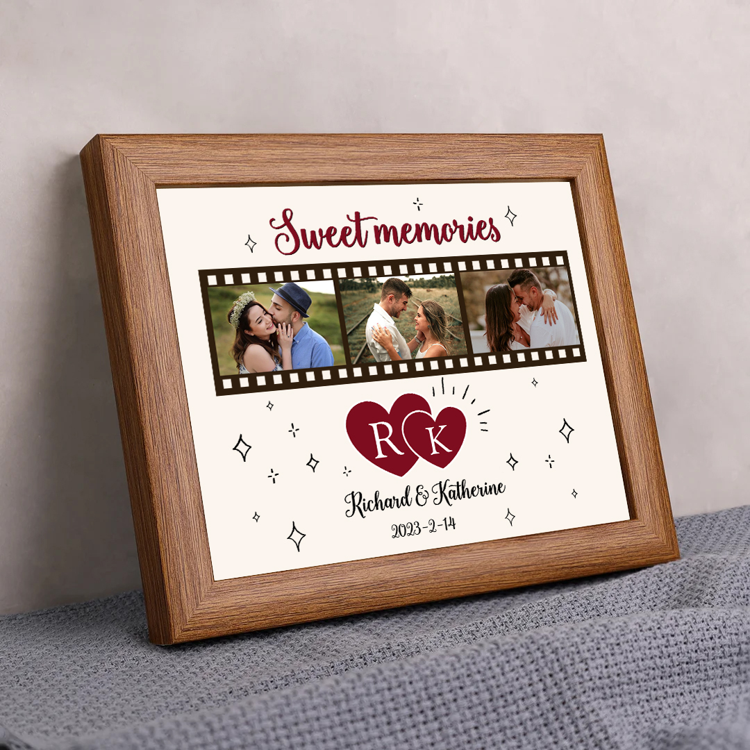 Marco de 3 fotos de madera para pareja 2 textos, 2 letras y fecha personalizados-Jessemade ES