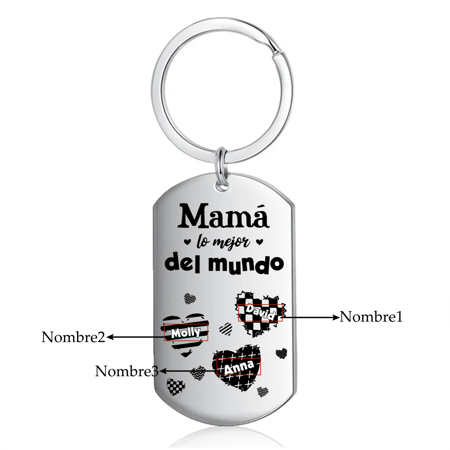A mi mamá-Llavero 1-6 Nombres Personalizados CORAZONES-Jessemade ES