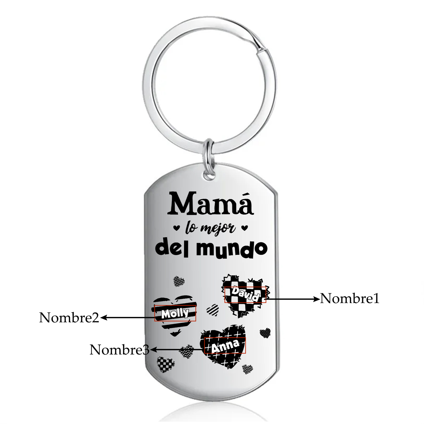 A mi mamá-Llavero 1-6 Nombres Personalizados CORAZONES-Jessemade ES