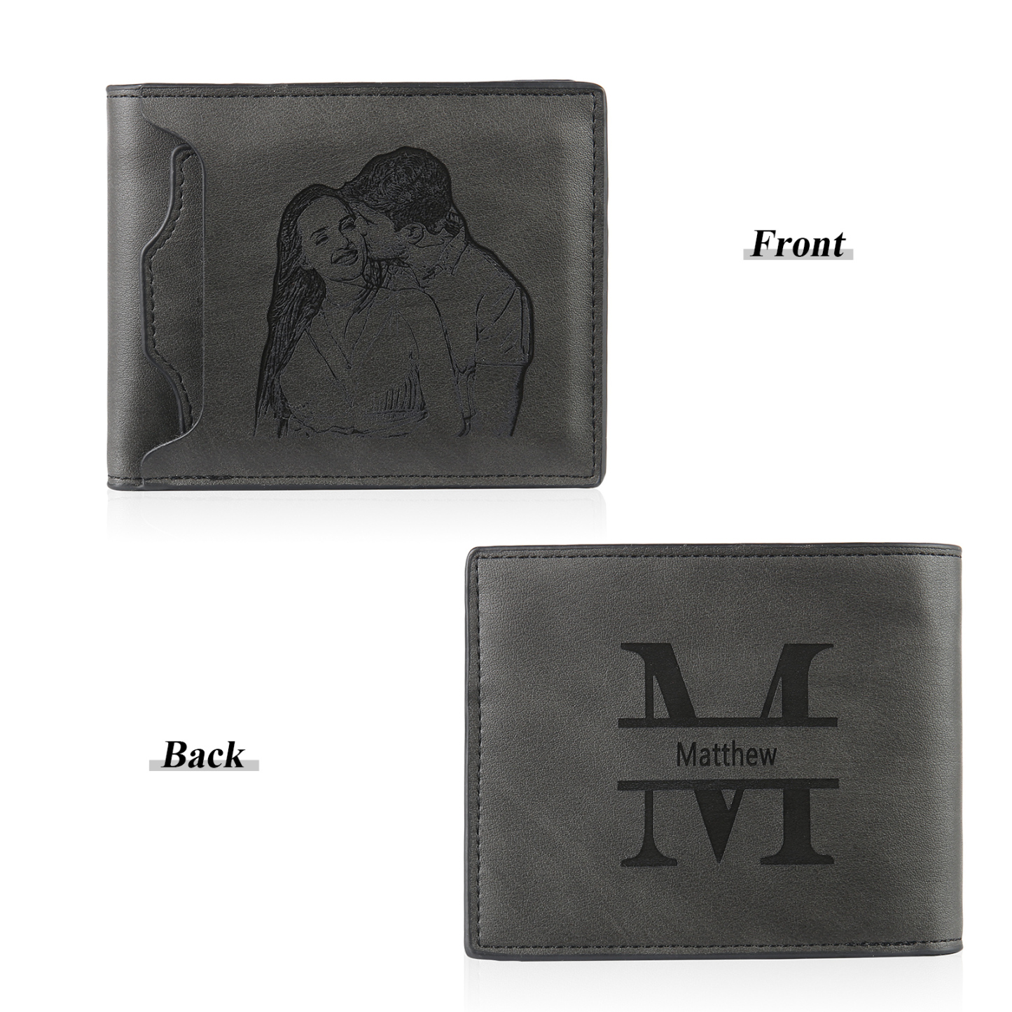 Cartera, billetera personalizada con 1 foto, 1 nombre y 1 letra monedero para hombre-Jessemade ES