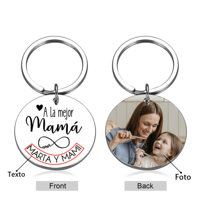 A mi mamá - Llavero de placa redonda "la mejor mamá" con 1 texto y foto personalizados-Jessemade ES