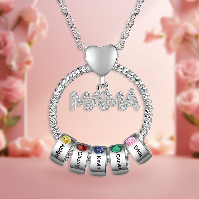 Collar a mamá 1-5 nombres y piedras de nacimiento personalizados con colgante de "MAMÁ" color oro | Jessemade