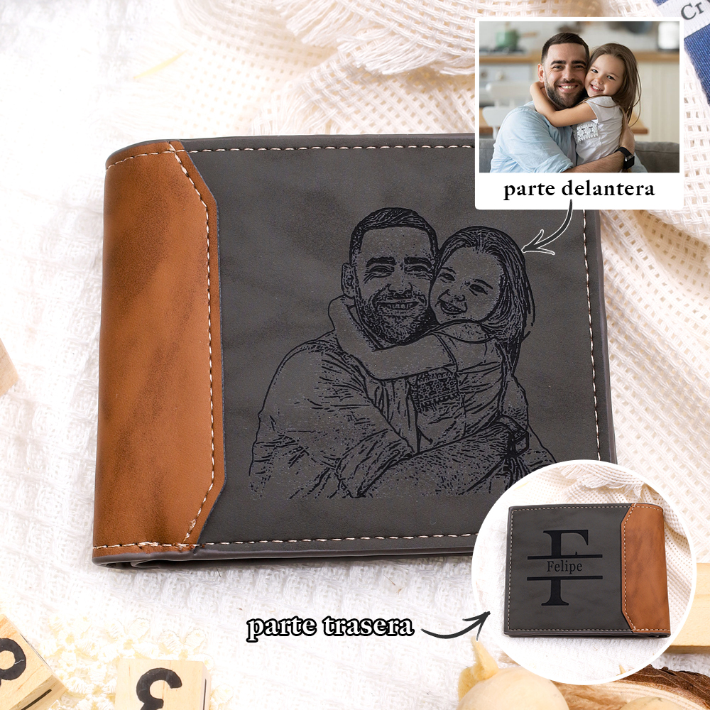 A mi papá-Cartera, billetera personalizada con 1 foto, 1 nombre y 1 letra monedero para hombre