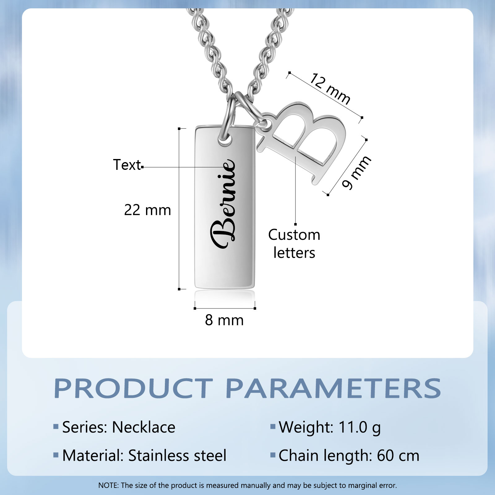 Collar de placa personalizado con 1 letra y 1 nombre para hombre-Jessemade ES