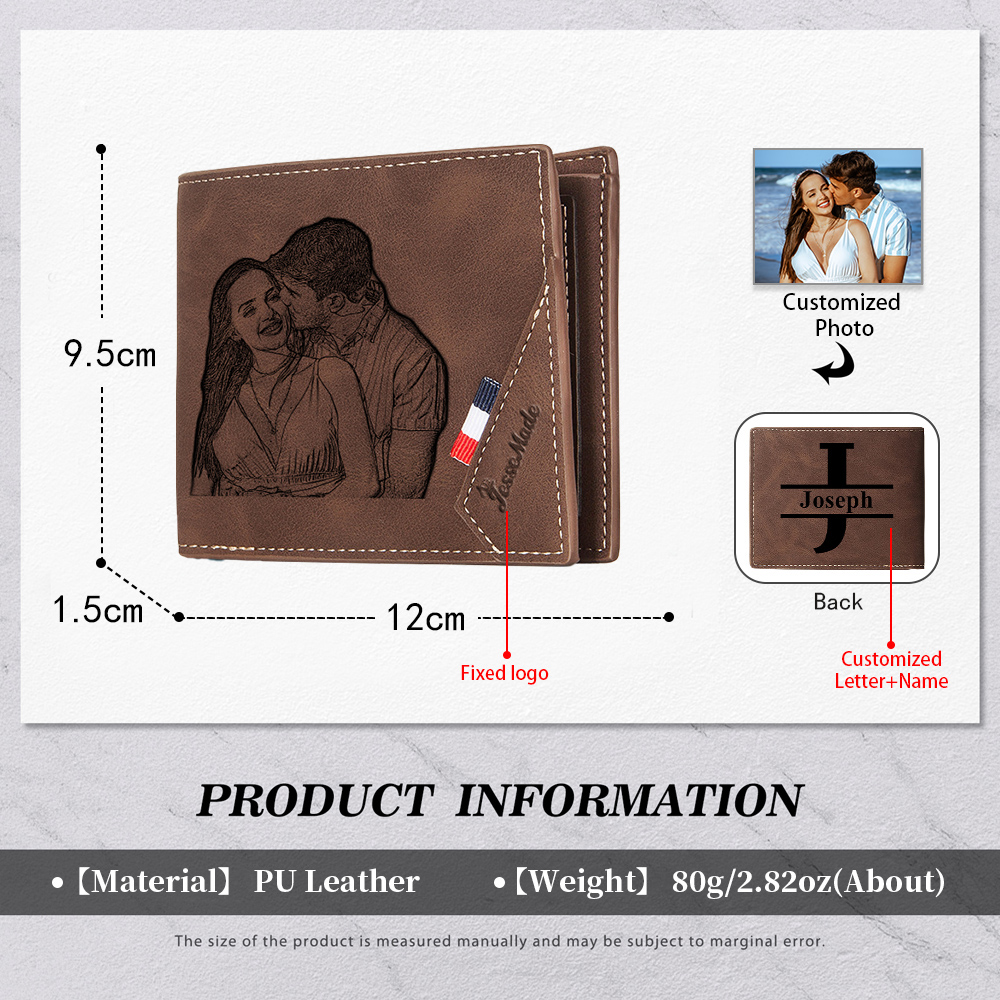 Cartera, billetera personalizada con 1 foto, 1 nombre y 1 letra monedero para hombre-Jessemade ES