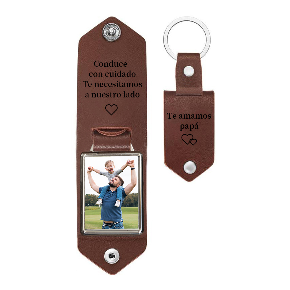 Llavero para papá de cuero personalizado con 1 texto y foto-Jessemade ES