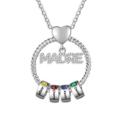 Collar con colgante de "MADRE" con 4 nombres y 4 piedras de nacimiento personalizados | Jessemade-Jessemade ES