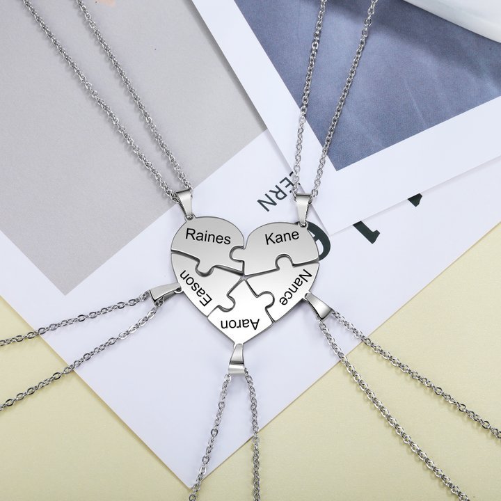 Collares de corazón 5 piezas de rompecabezas 5 nombres personalizados-Jessemade ES
