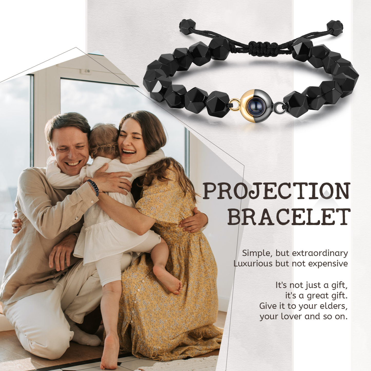 Pulsera de perlas rómbicas con proyección de foto en color para hombre-Jessemade ES