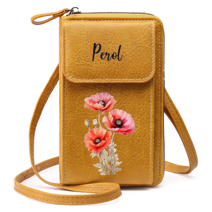 Cartera, billetera con 1 nombre y 1 flor de nacimiento personalizados monedero clásico para mujer-Jessemade ES