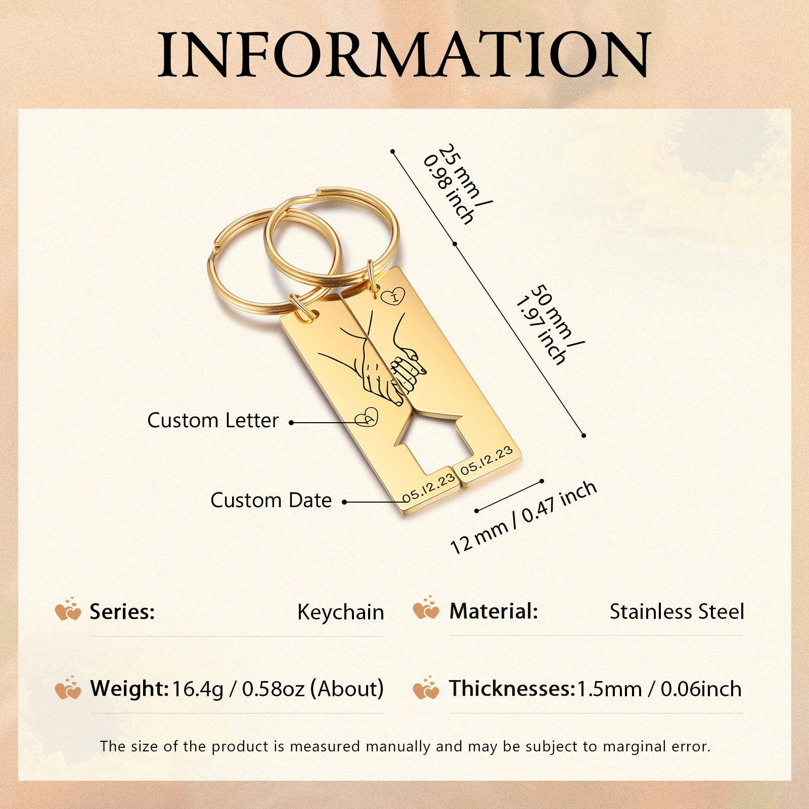 A mi querido-Llavero con casa encajada para pareja manos cogidas 2 letras personalizadas con fecha-Jessemade ES