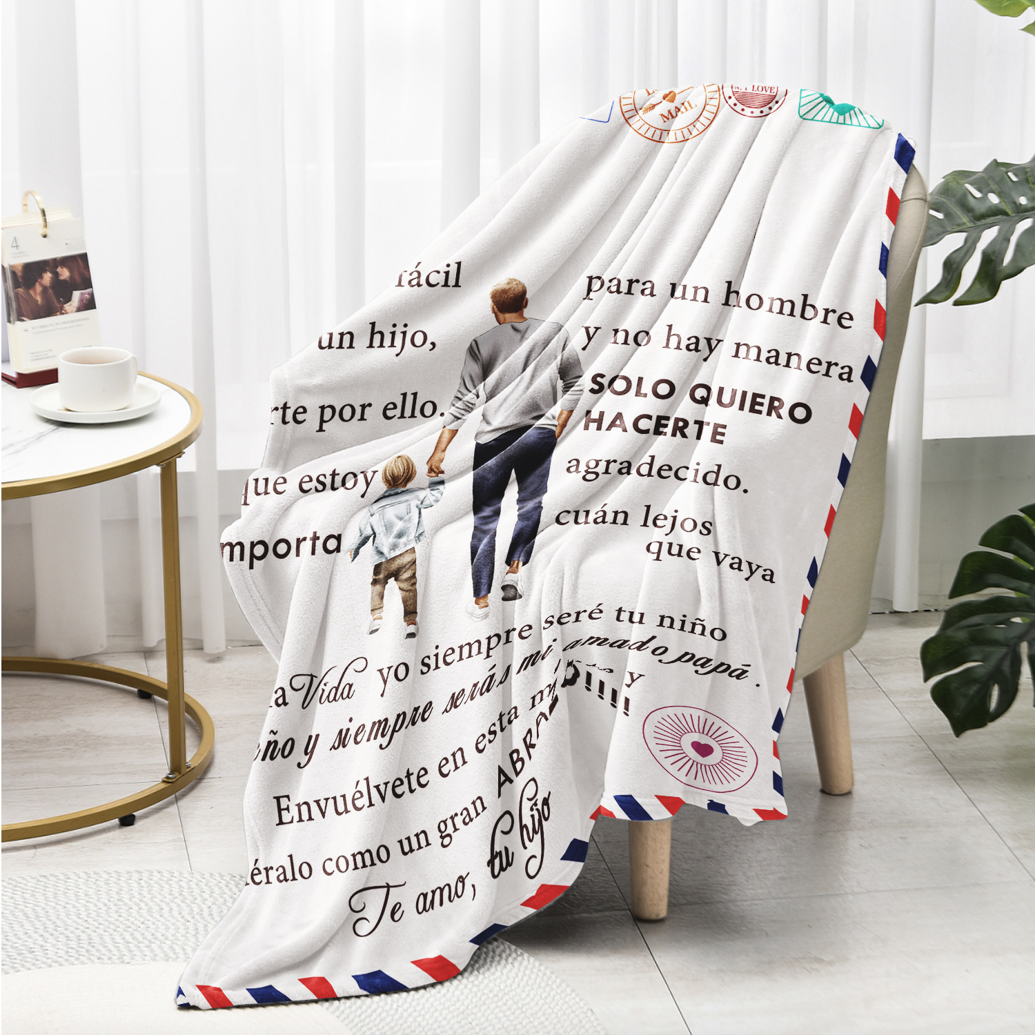 A mi padre de hijo-Manta de buen calidad con siluetas y personalizada con 1 nombre-Jessemade ES