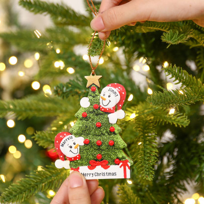Navidad-Ornamentos Navideños de Madera Árbol y muñecos de nieve 2 Nombres con Texto Personalizados