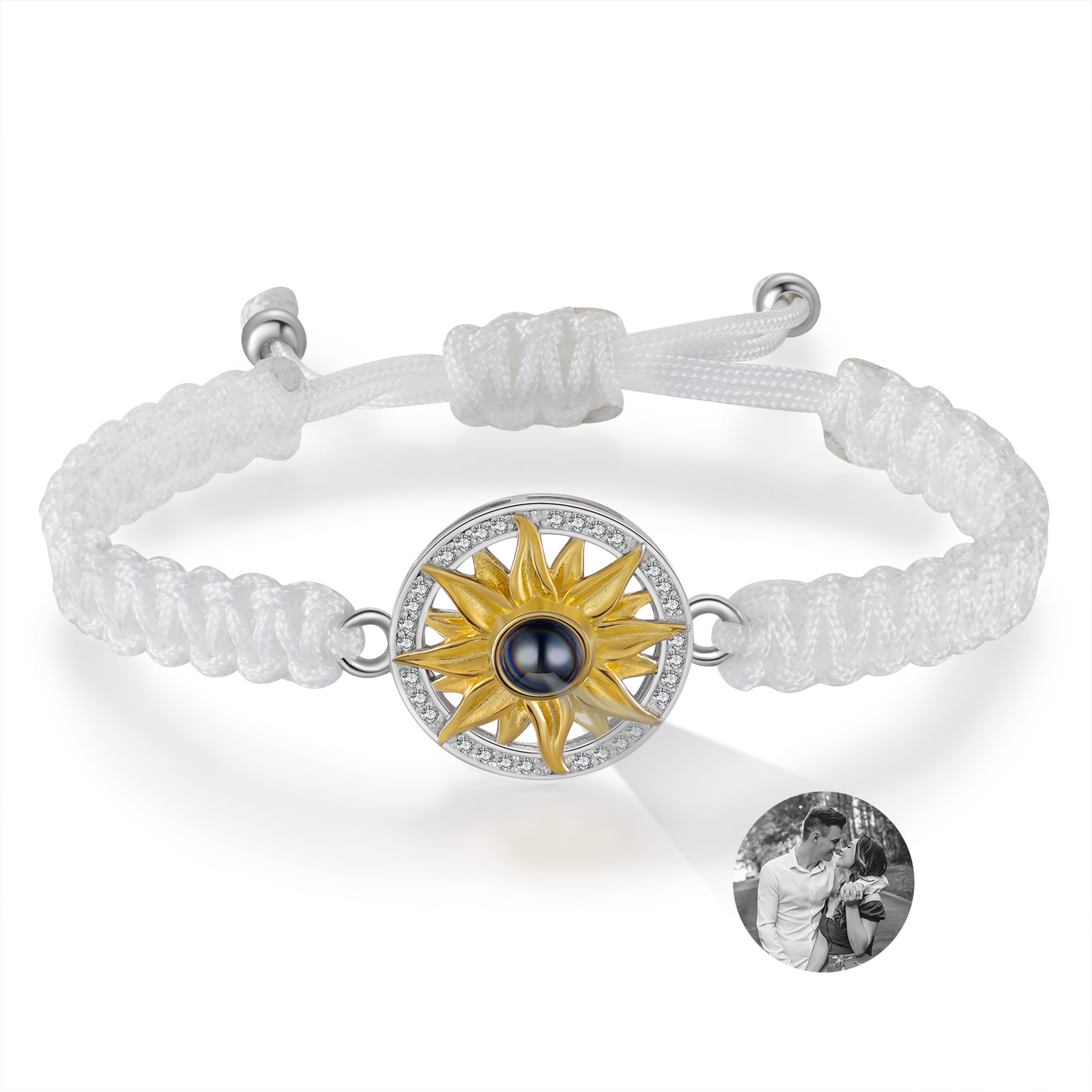 Pulsera con proyección de foto con dije de girasol cuerda blanca-Jessemade ES